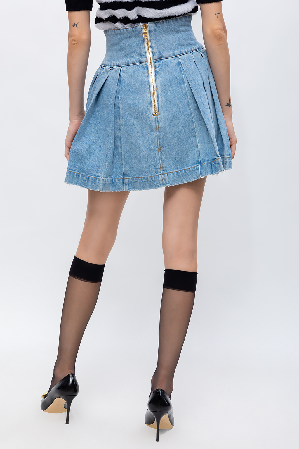 Light blue Pleated denim skirt Balmain - SchaferandweinerShops Spain -  кофта унисекс balmain